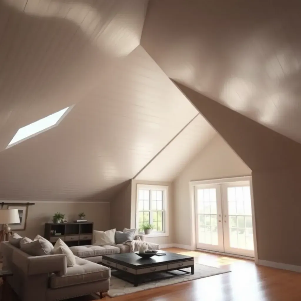 Spacious attic with wooden beams, insulation, dormer windows, and restored, weathered textures in Raleigh, NC.