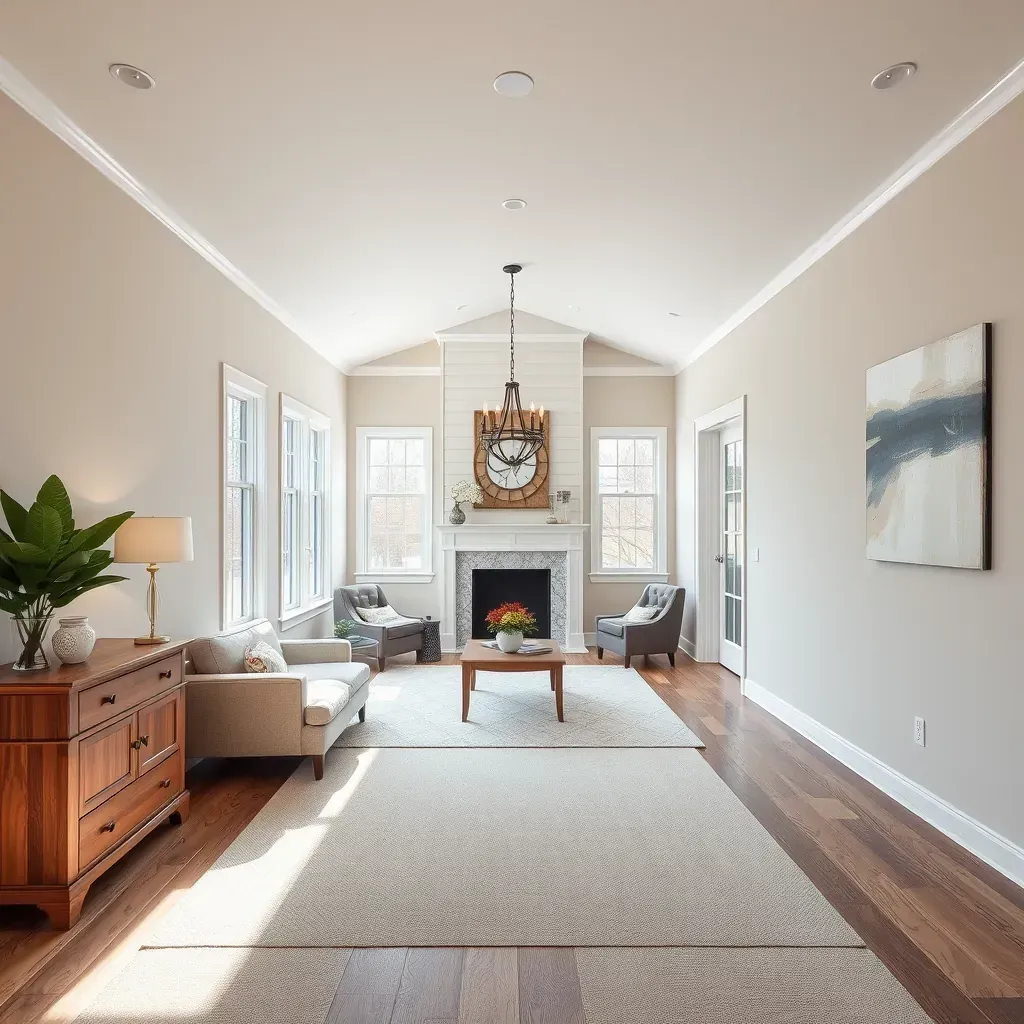A renovated Morrisville, NC home with new siding, windows, porch, scaffolding, construction tools, and lush greenery.