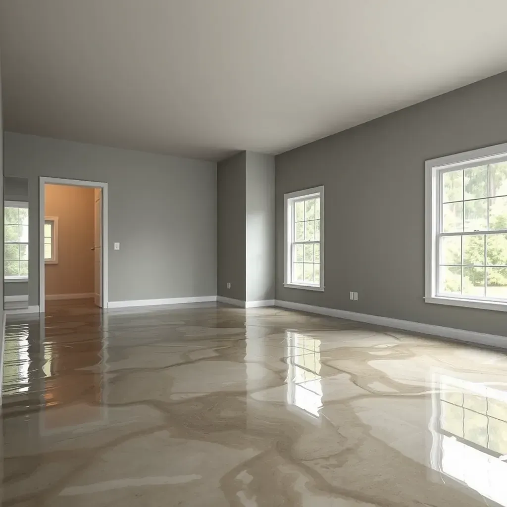 Water damage restoration in Garner, NC: soaked hardwood, exposed drywall, dehumidifier, fans, and organized tools.