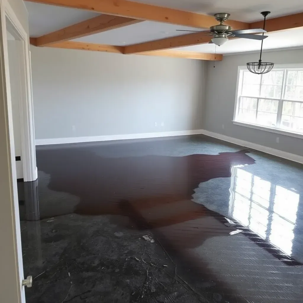 Water damage restoration in Bunn, NC shows wet floors, drywall, and drying equipment in a clean, organized space.