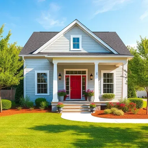 Beautiful modern home in Four Oaks, NC with new siding, landscaped yard, stylish porch, and vibrant exterior details.