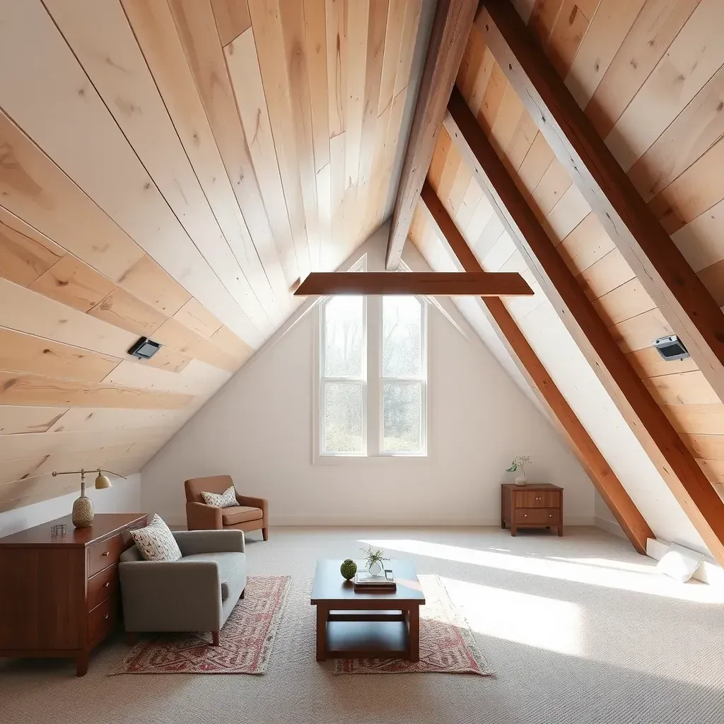 Attic Restoration projects in Raleigh, NC showcasing completed renovation work on a cozy, well-lit attic space.