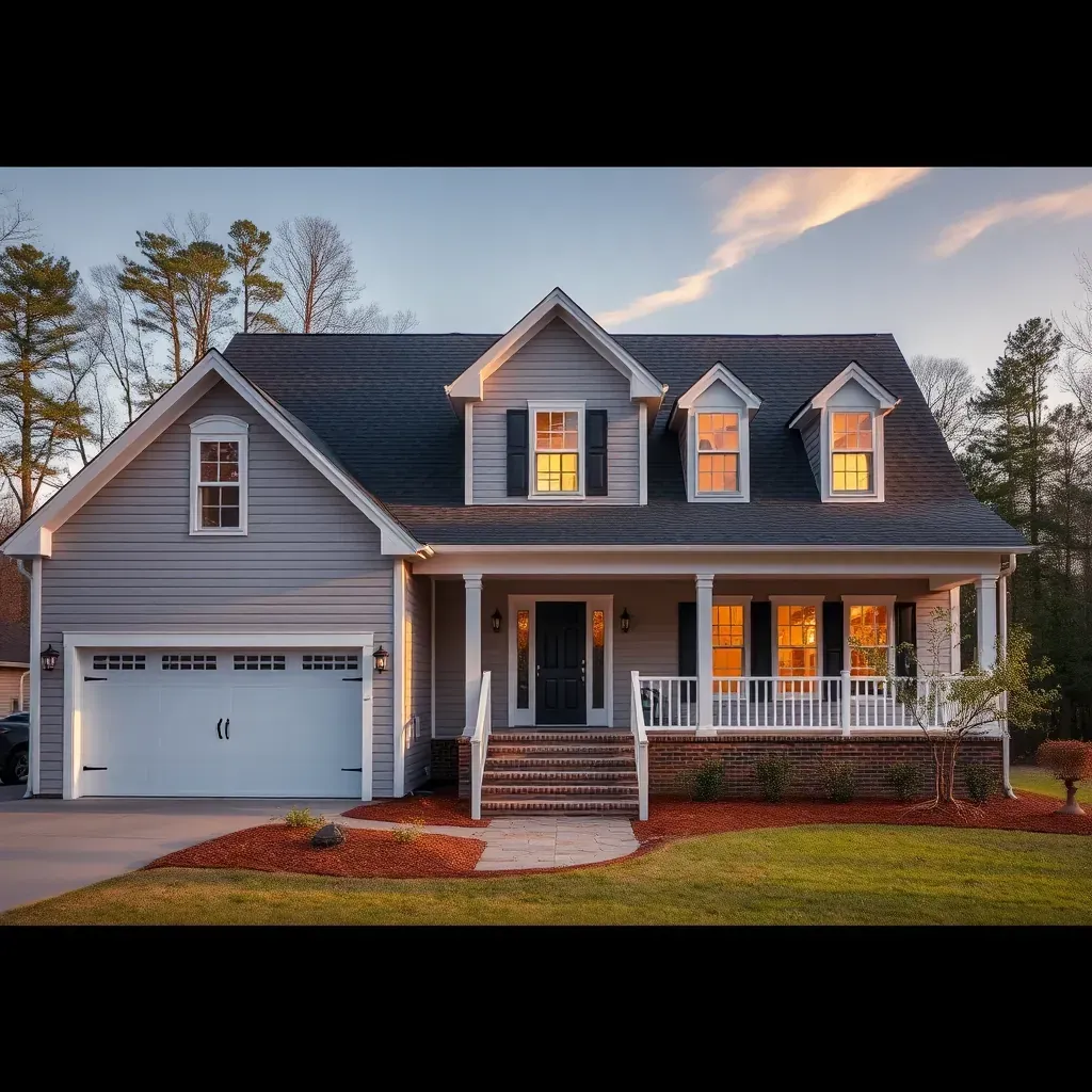 Restored home in Four Oaks, NC with fresh paint, new siding, landscaped yard, and construction tools nearby, during daytime.