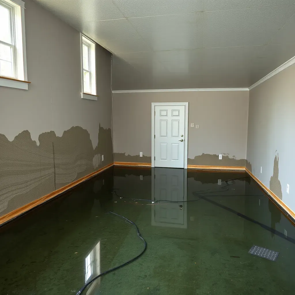 A water damage restoration team working in a Coats, NC home to repair flooded floors and damaged walls.