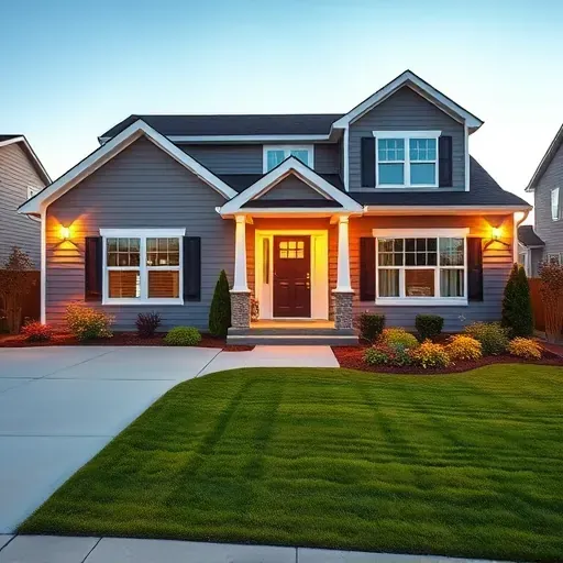 Freshly renovated home in Clayton, NC with modern siding, new windows, lush landscaping, and twilight lighting.
