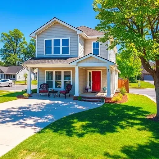 Renovated Mebane, NC home with pristine siding, painted trim, stylish porch, manicured lawn, and mature trees.