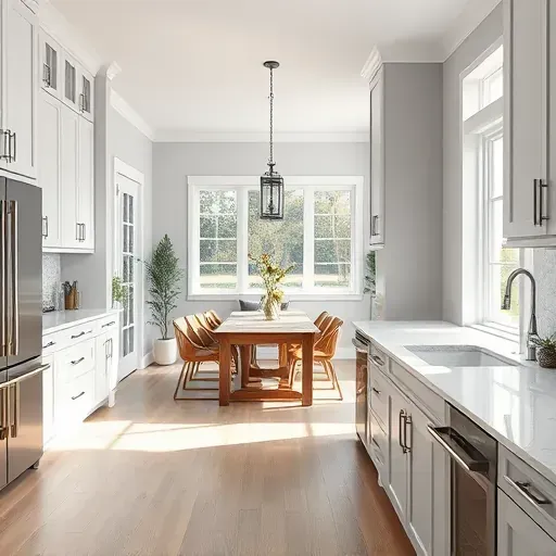 Modern Durham kitchen with marble countertops, sleek cabinetry, stainless steel appliances, and bright open-concept design.