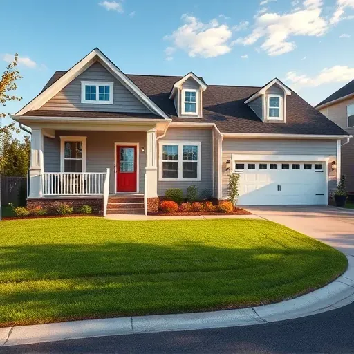 Restored Angier, NC home with earth-toned siding, white trim, lush landscaping, modern windows, stylish garage, and welcoming porch.