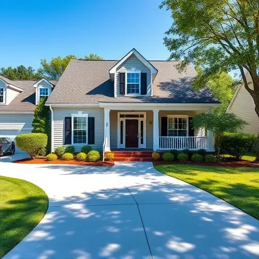 Recently renovated home in Franklinton, NC with modern siding, painted trim, manicured lawn, lush trees, and stylish porch under blue sky.