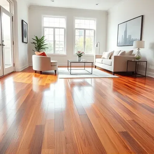 Restored living room in Knightdale, NC featuring polished hardwood floors, white walls, modern furniture, and natural lighting.