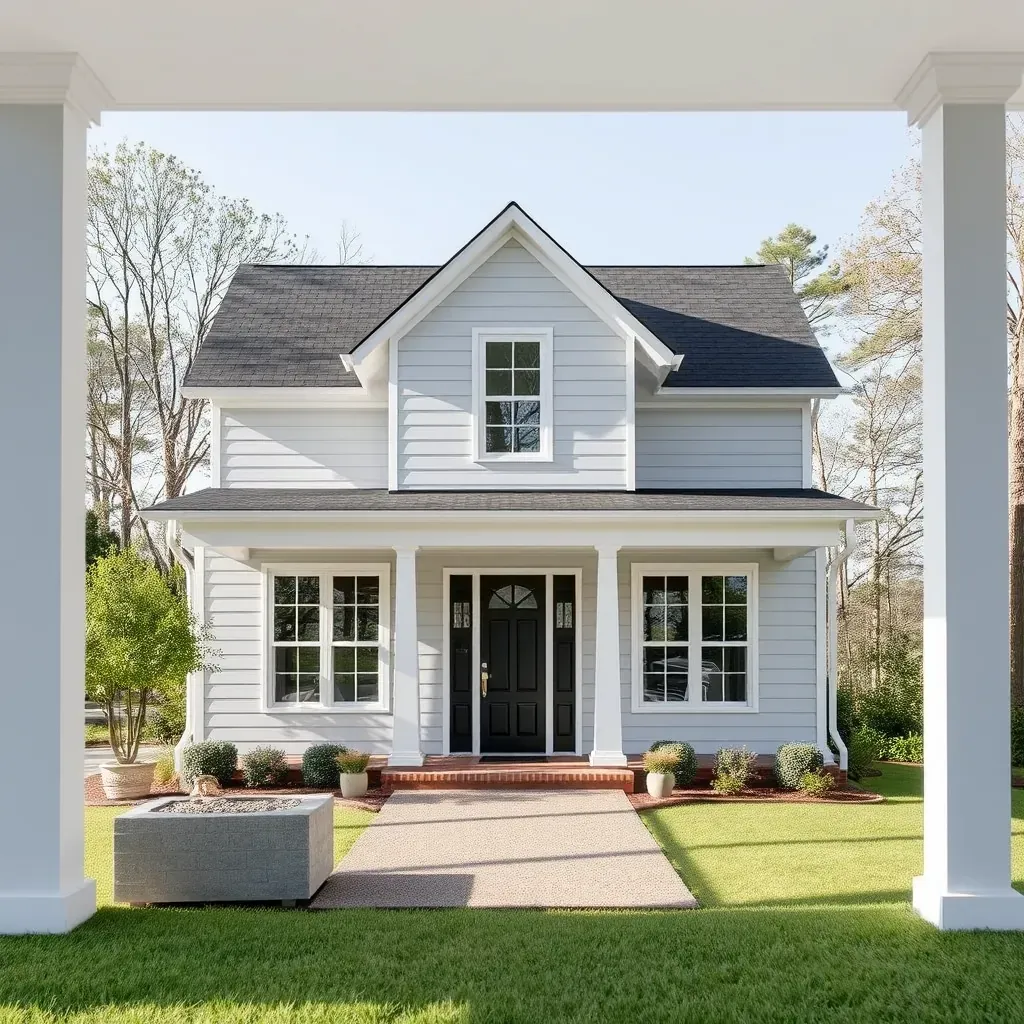 Beautiful coasts, NC home with vibrant paint, modernized windows, landscaped yard, and inviting porch during daylight.