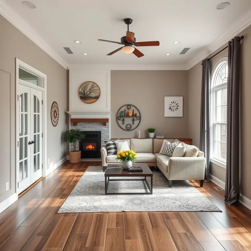 Renovated suburban home in Fuquay-Varina, NC with new siding, landscaped yard, modern porch, and upgraded windows.
