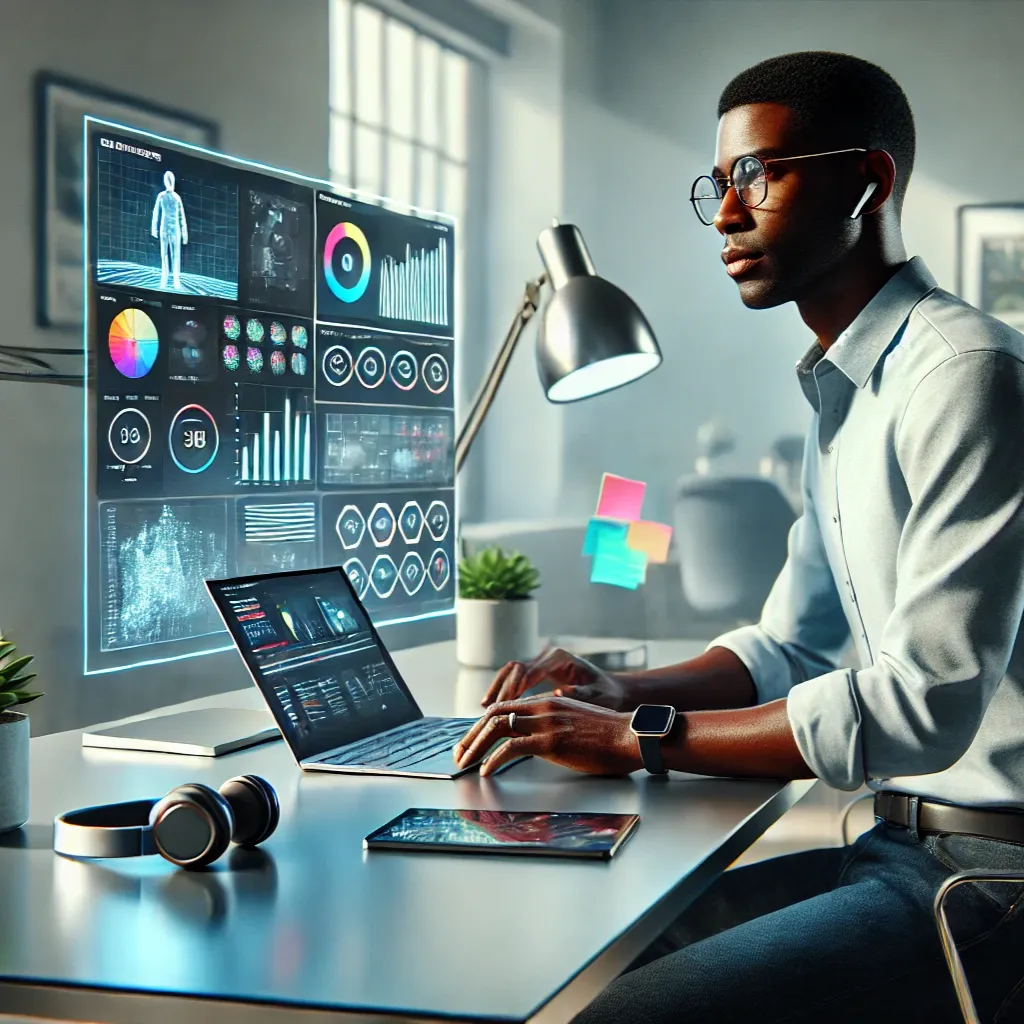photorealistic image of a Black American tech professional man at HOMG