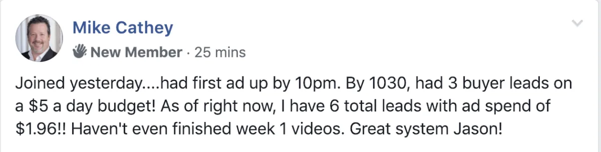 Screenshot of a testimonial 1