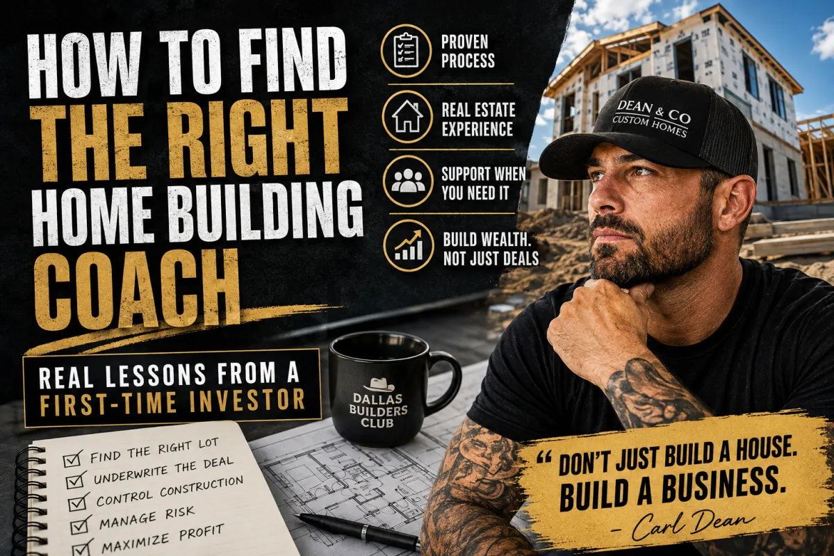 Learn valuable lessons from a first-time real estate investor about choosing the right home building coach, analyzing deals, managing construction risks,