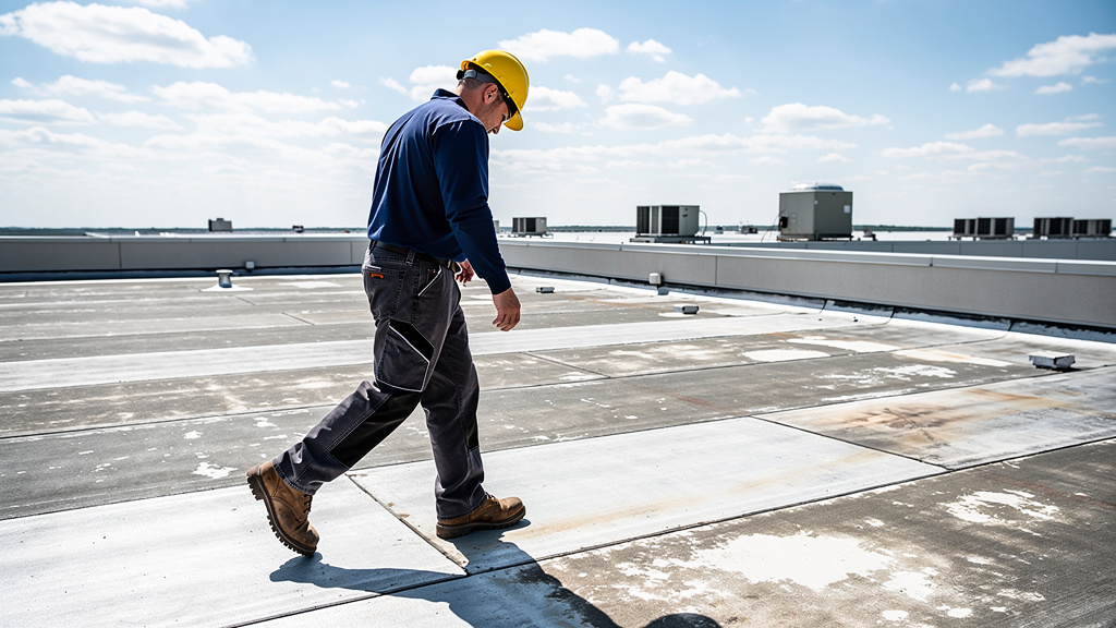 A small business owner, middle-aged man in business attire, stands on a rooftop with a phone to his ear, smiling as he looks at a modern office building, symbolizing direct communication and approachability.