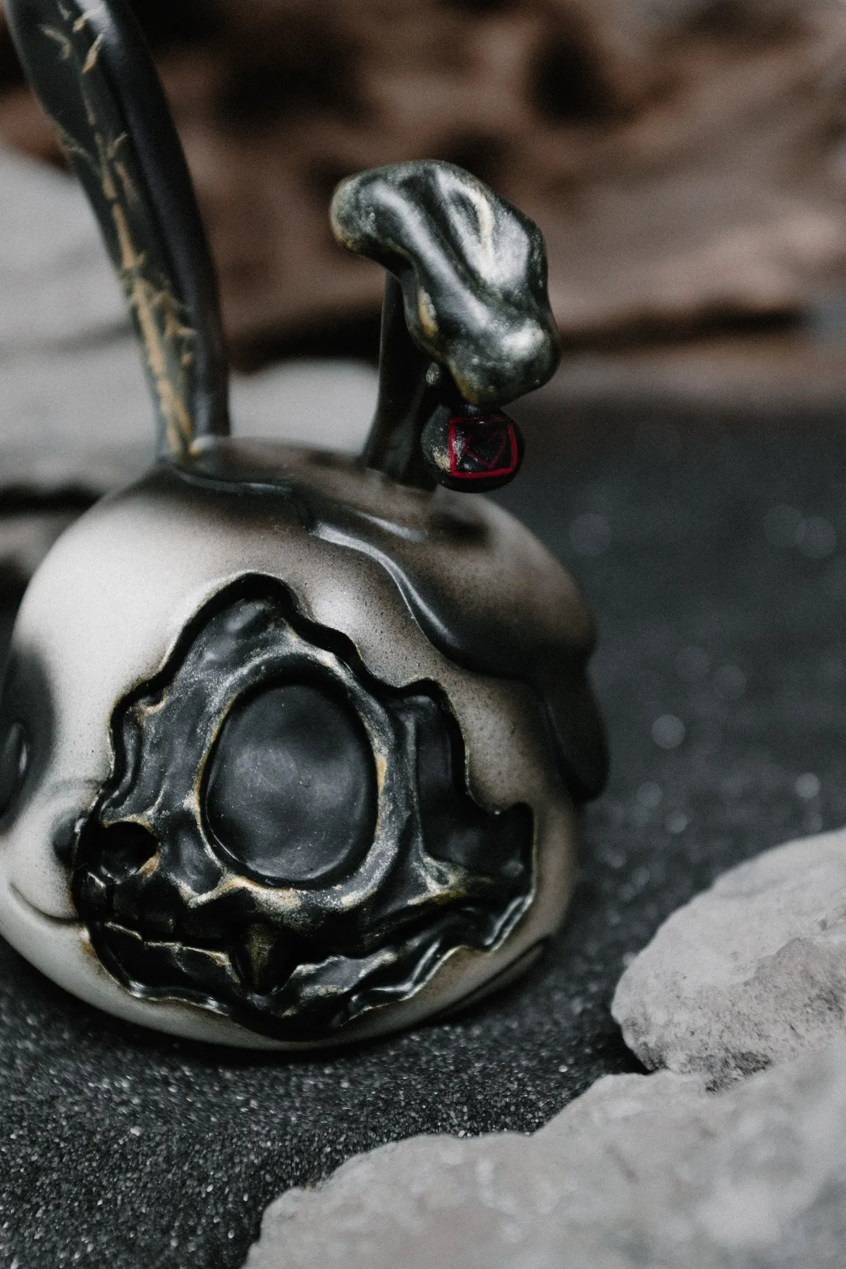 The General, a custom Goodbunny skull painted in black and white, inspired by a panda