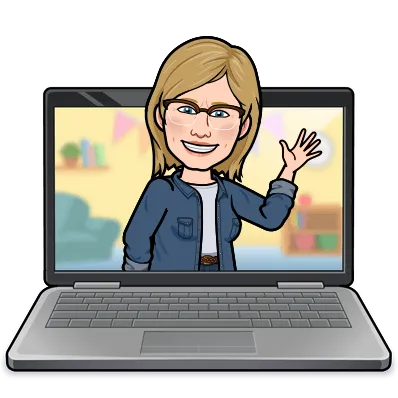 Bitmoji of thedistracted1 waving from her laptop