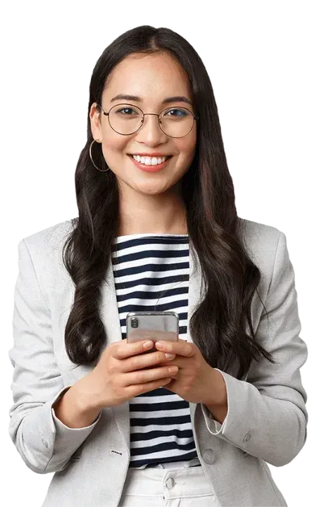 business woman holding iphone in hand