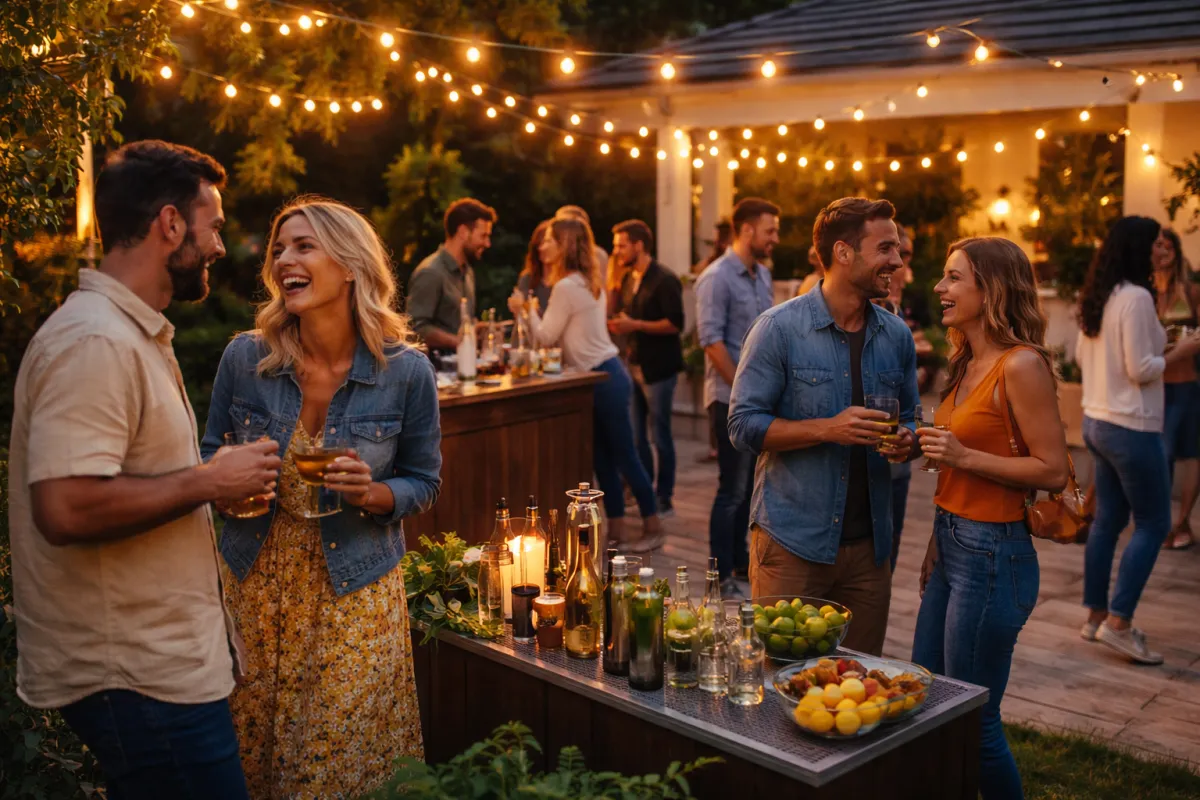 five person standing while talking each other