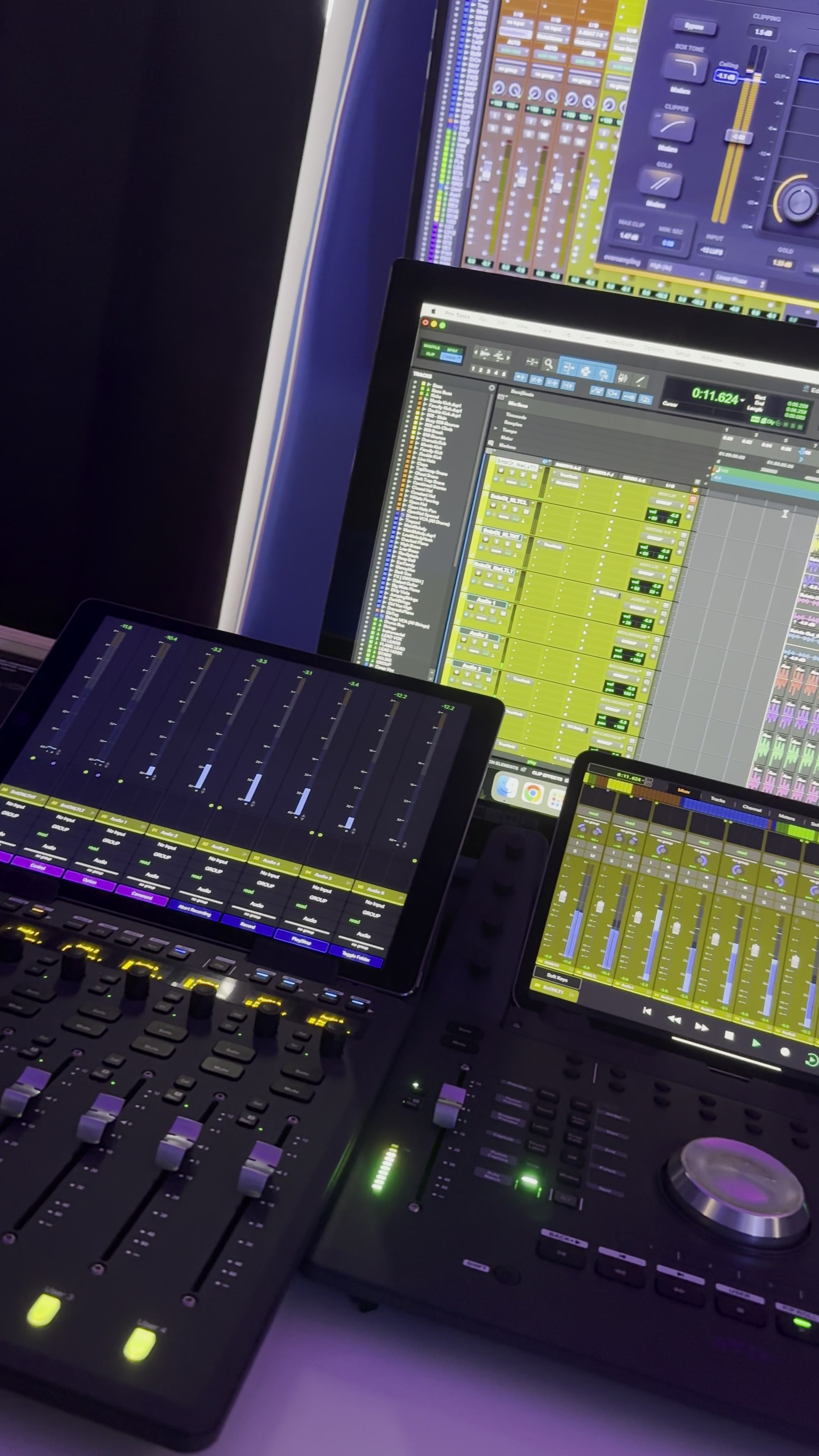 Dolby Atmos 7.1.4 control room at Vivid Core Music — immersive audio recording St. Louis