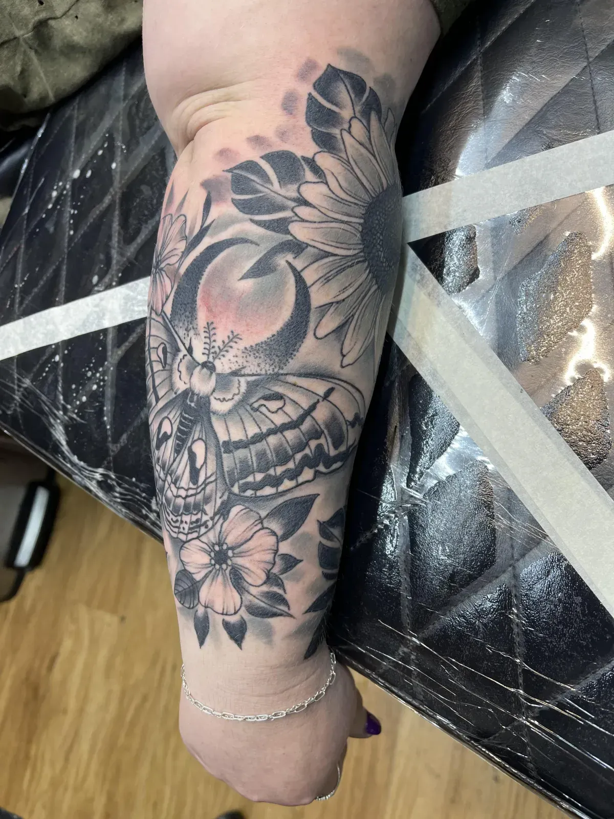 black and gray floral moth tattoo sacred heart tattoo cookevile