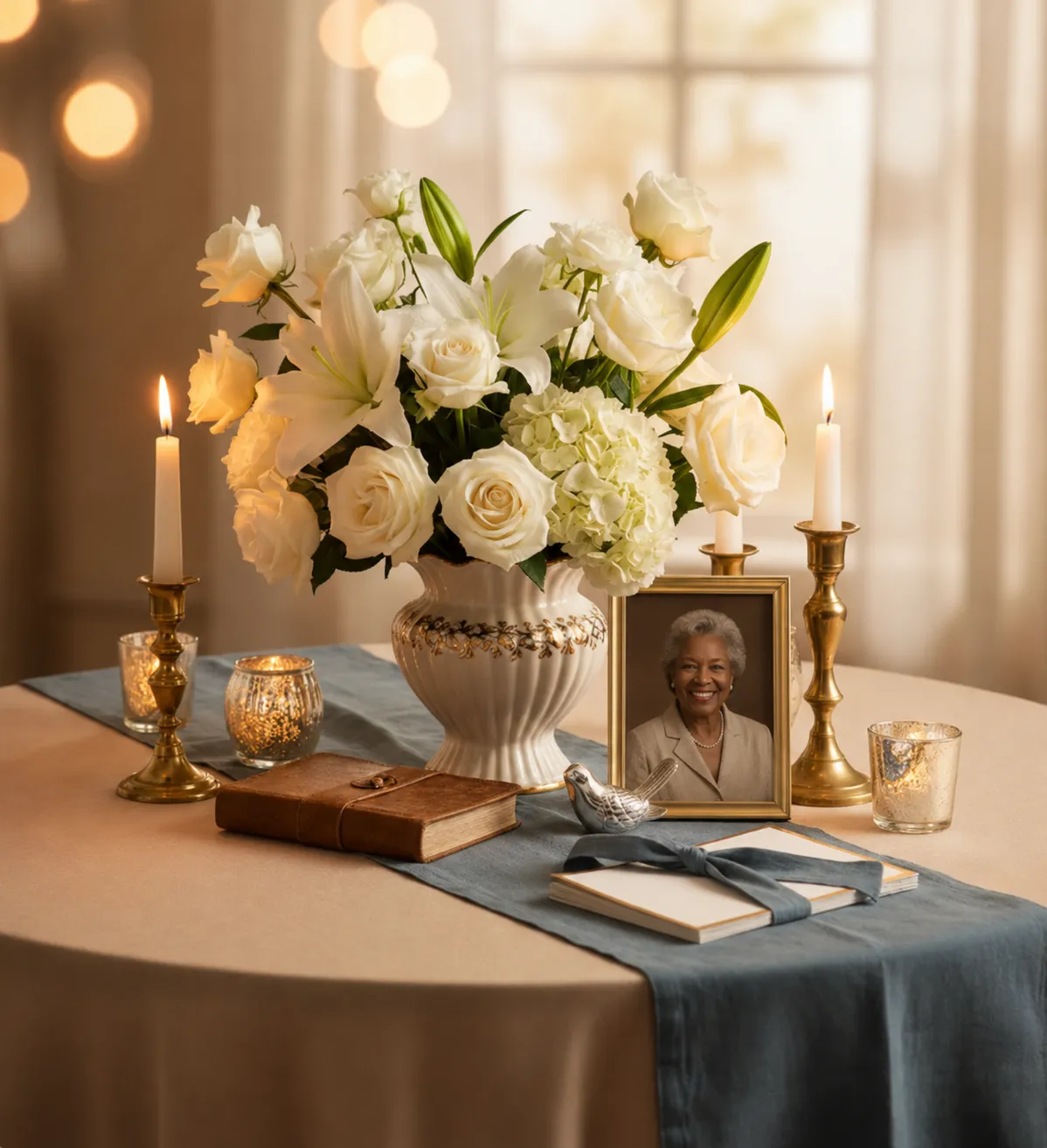 A beautifully designed celebration experience with elegant florals and warm candlelight