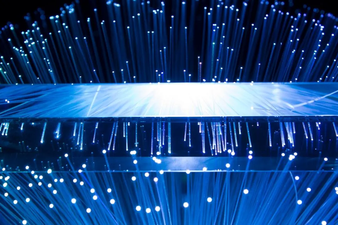 Blue fiber‑optic strands symbolizing rapid data and lead reactivation for Chat Starter AI’s 30‑Day Proof Offer.