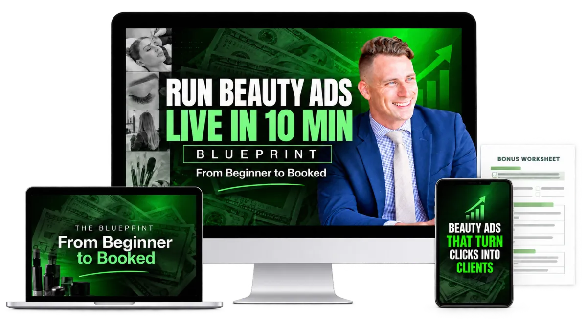 Mockups of digital products on a computer monitor, laptop, tablet, and smartphone screens with a green theme and the text 'Digital Products That Sell Themselves'.