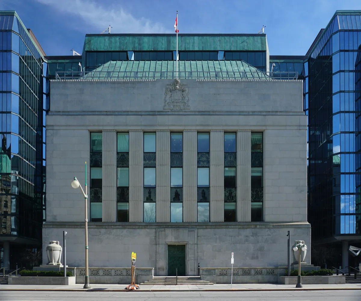 Archival photograph of the Bank of Canada facade in Ottawa, taken in April 2022.