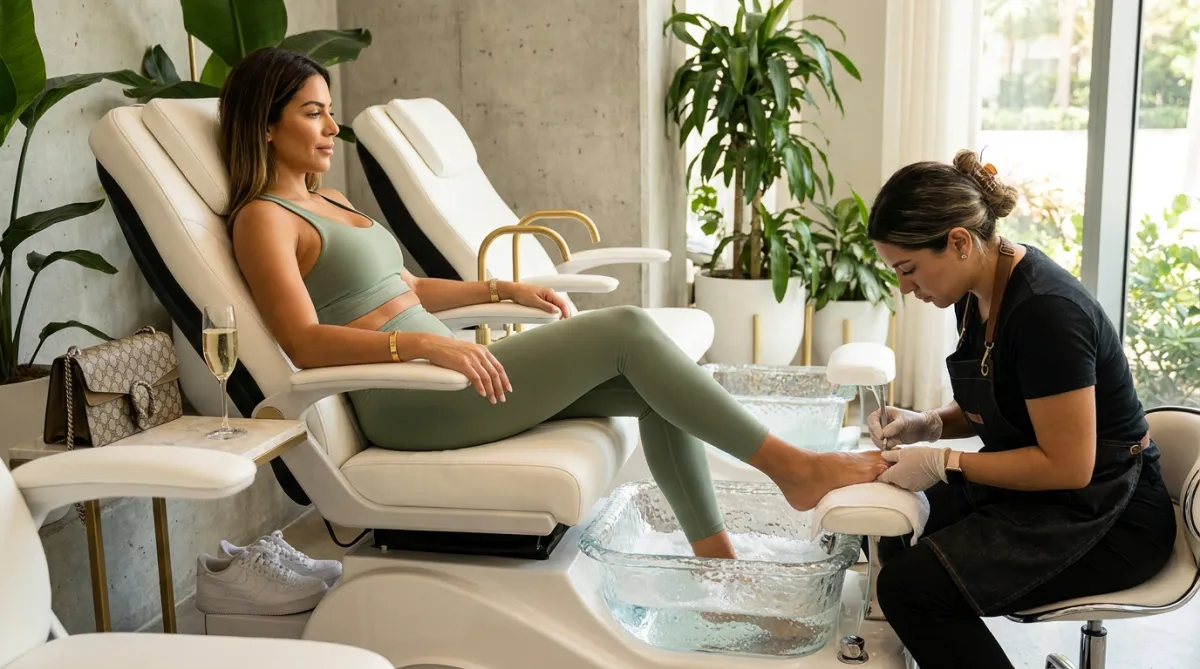 Woman getting a luxury spa pedicure in a modern Brickell salon