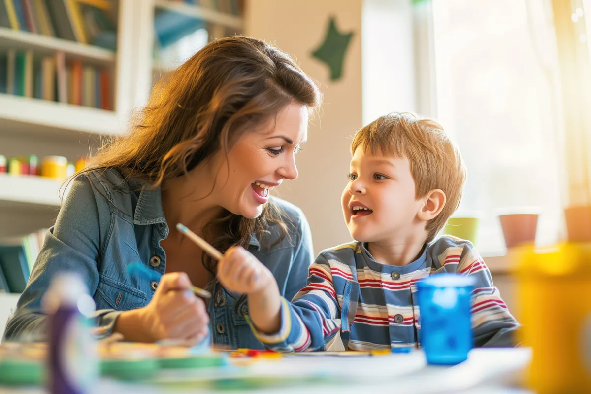 mom teaching son