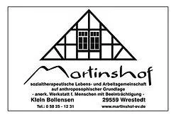 Logo Martinshof: schwarz umrandetes Fachwerkhaus mit Schriftzug ‚Martinshof‘.