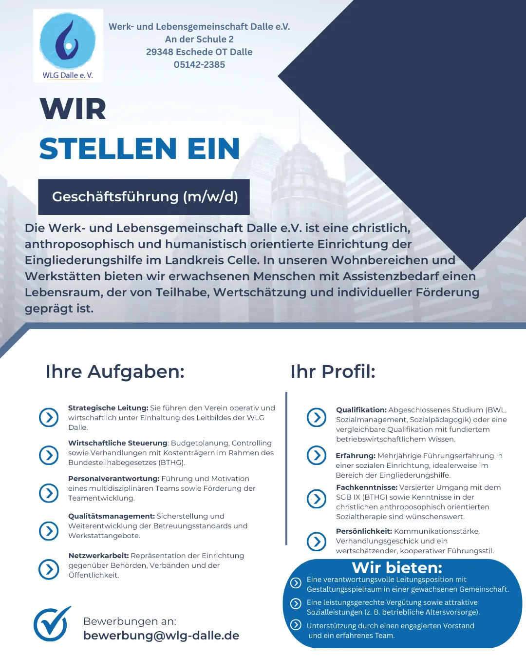 Stellenausschreibung für eine Gschäftsführerposition 