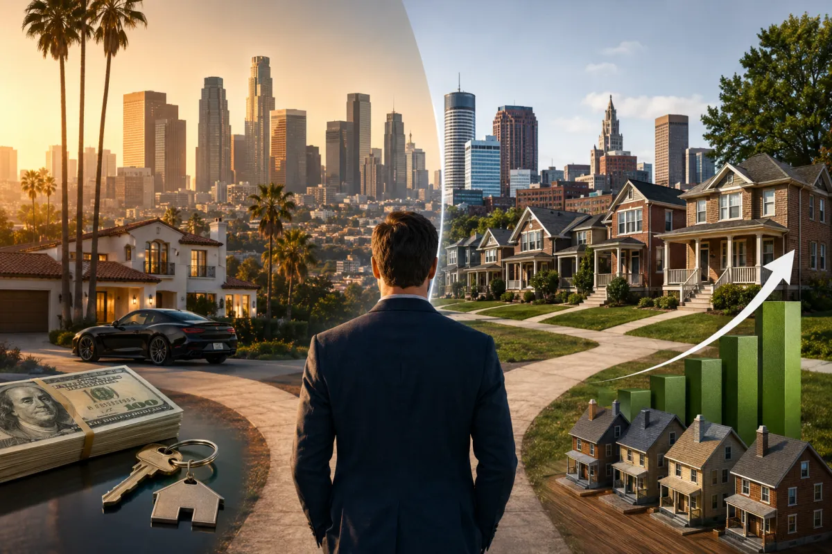 an image of a person choosing investment from california to cleveland