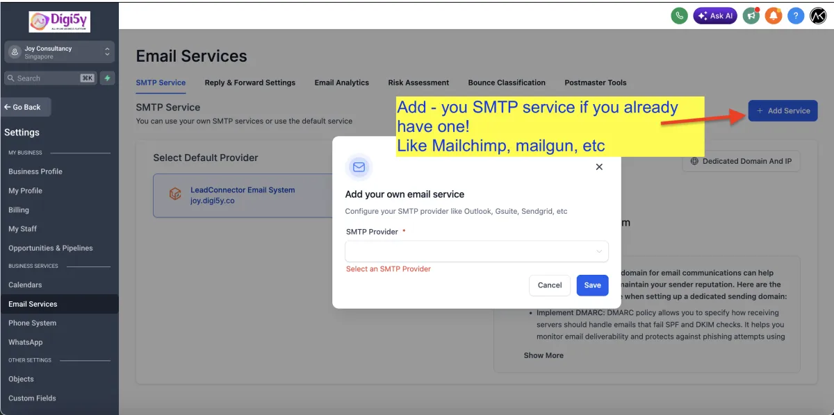 Digi5y Email setup