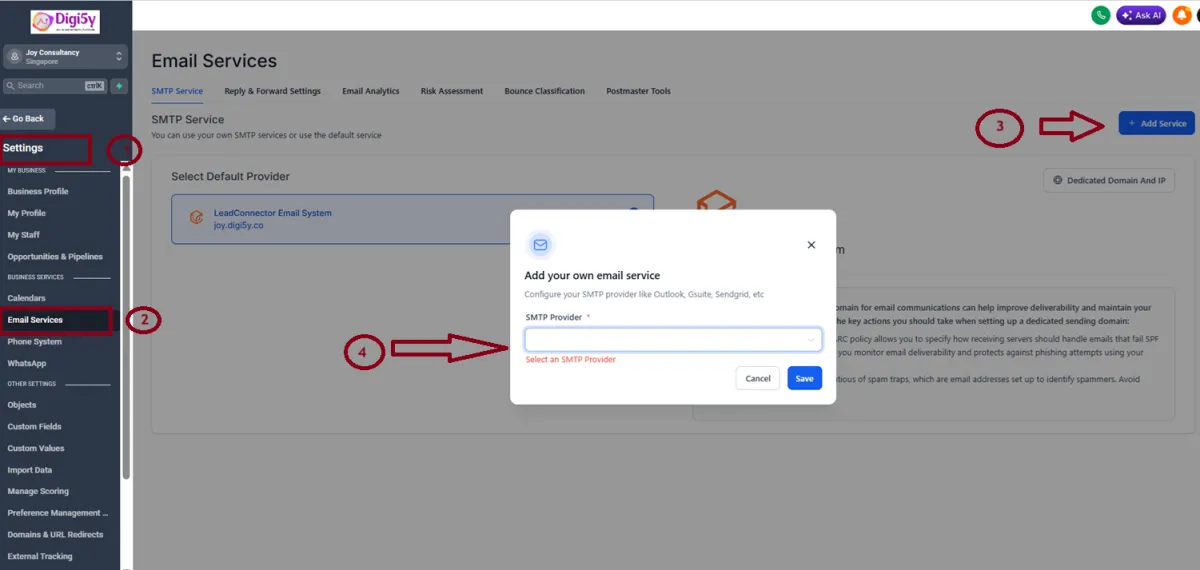 Digi5y Email setup