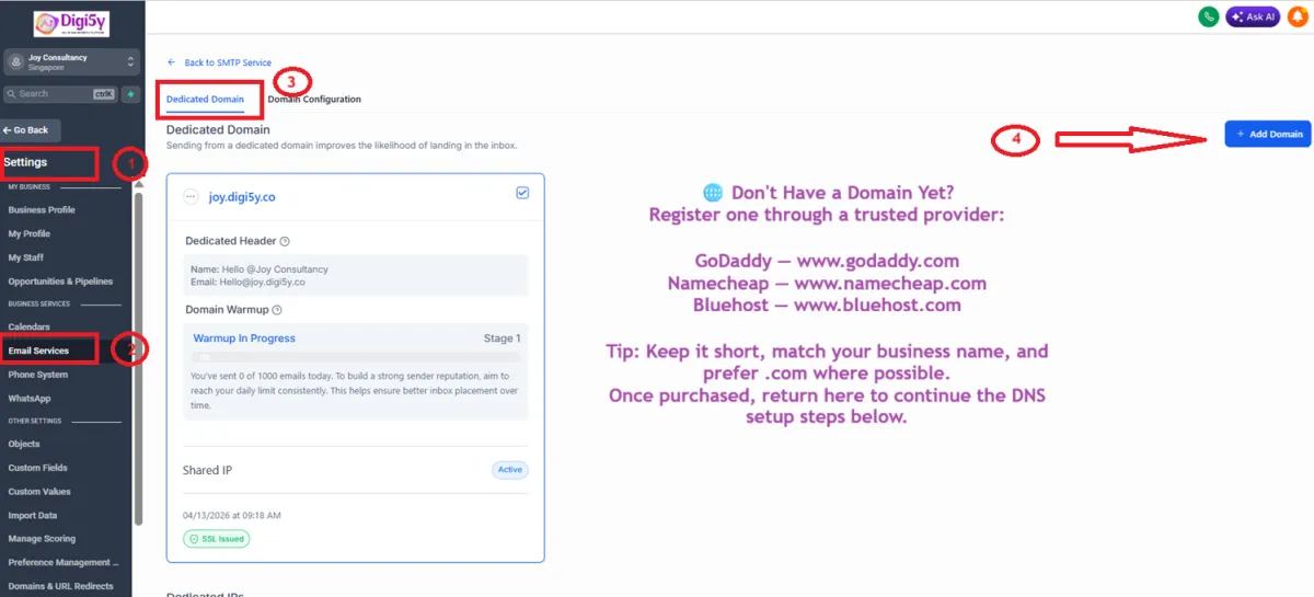 Digi5y Email setup