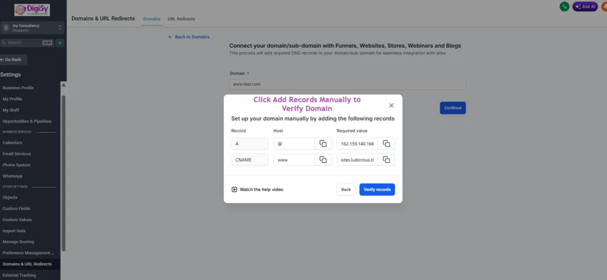 Digi5y Email setup