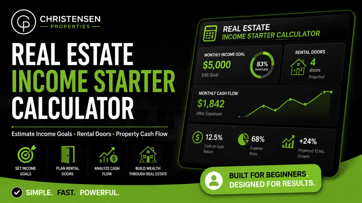 Real Estate Income Starter Calculator for rental income goals, cash flow, and rental door planning
