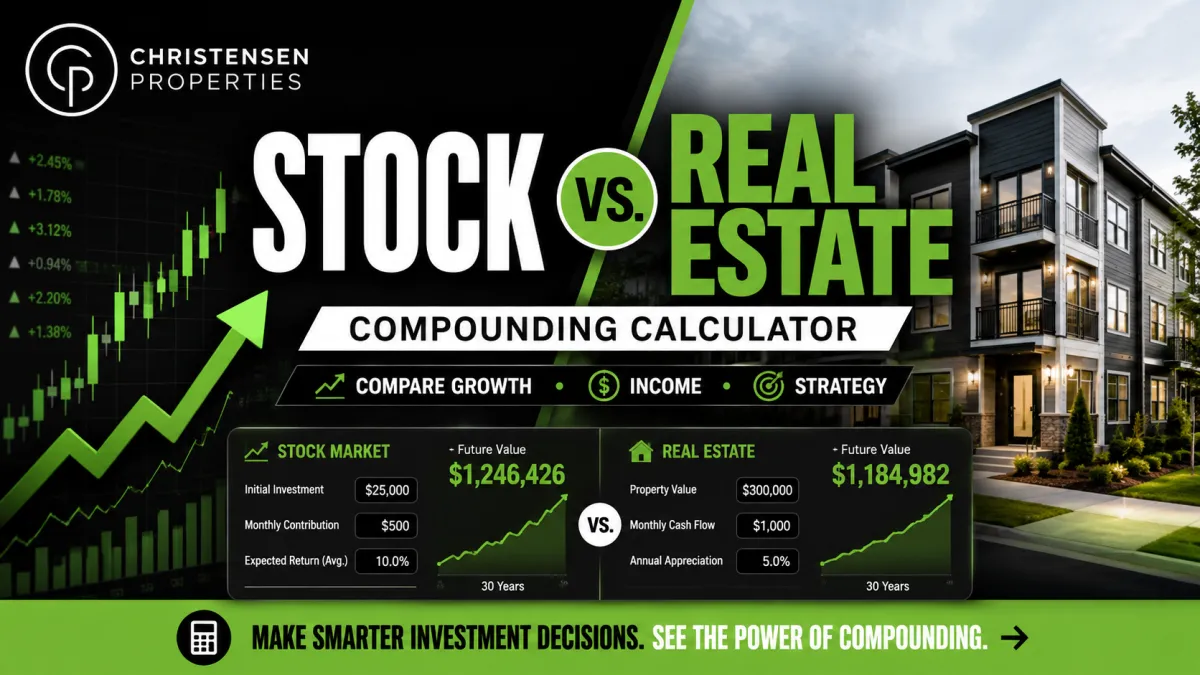 Stock Market vs. Real Estate Compounding Calculator comparing growth, income, and long-term wealth strategies