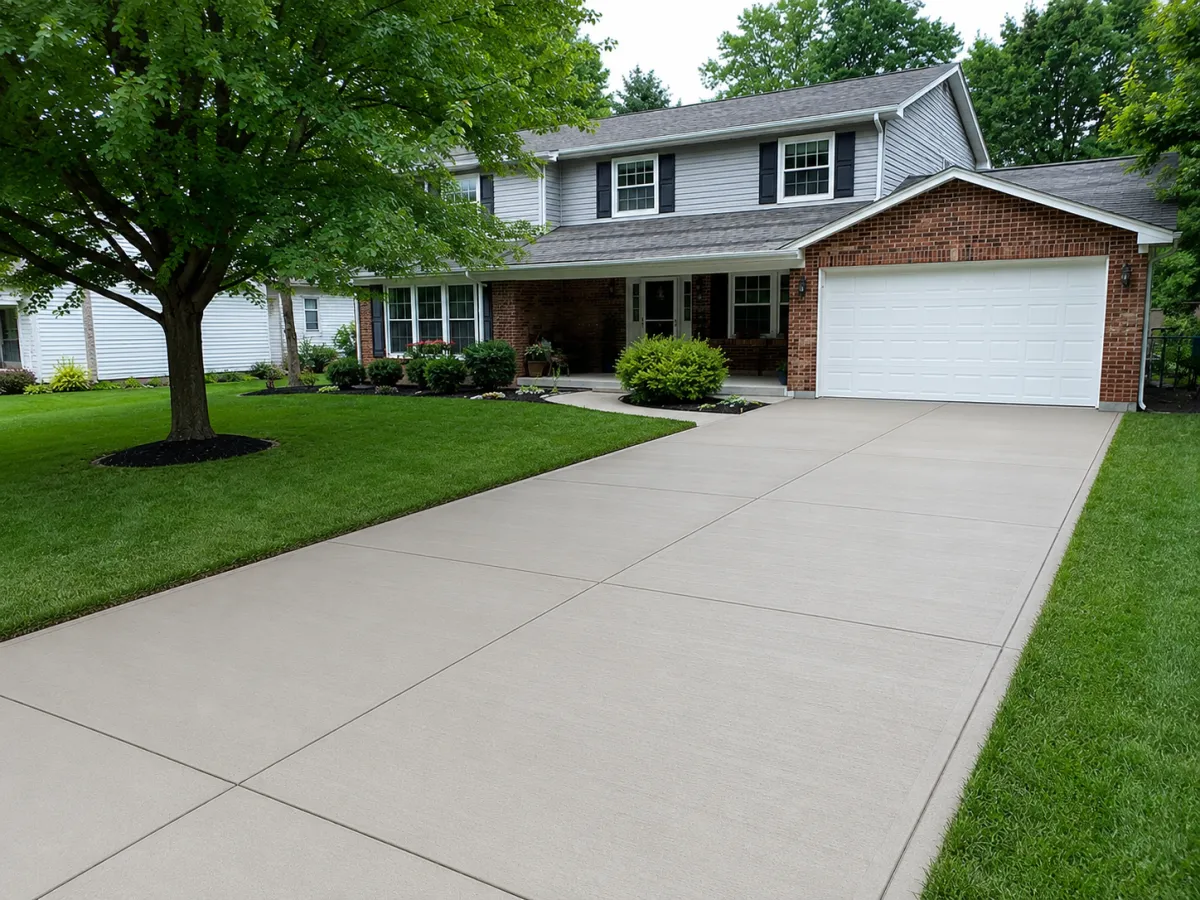 Finished broom-finished concrete driveway in Racine, WI by GM Concrete