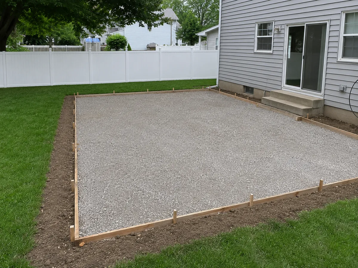 Backyard patio site prep with graded base and forms in Racine, WI by GM Concrete