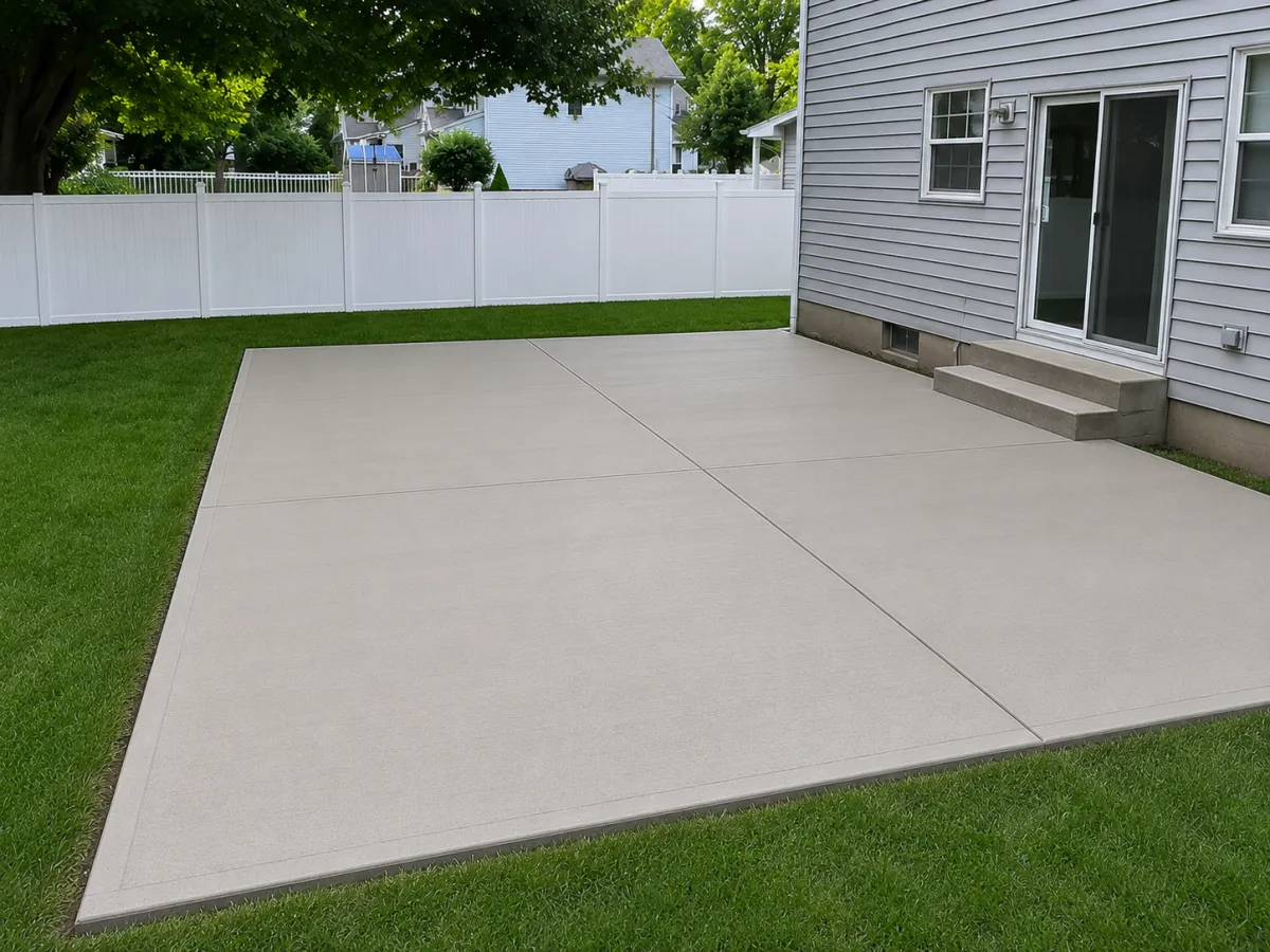 Finished backyard concrete patio in Racine, WI by GM Concrete