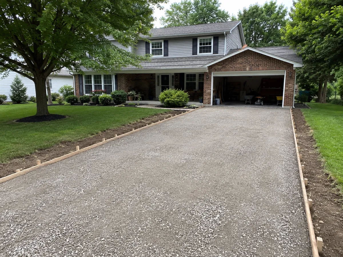 Concrete driveway site prep with gravel base and forms in Racine, WI by GM Concrete
