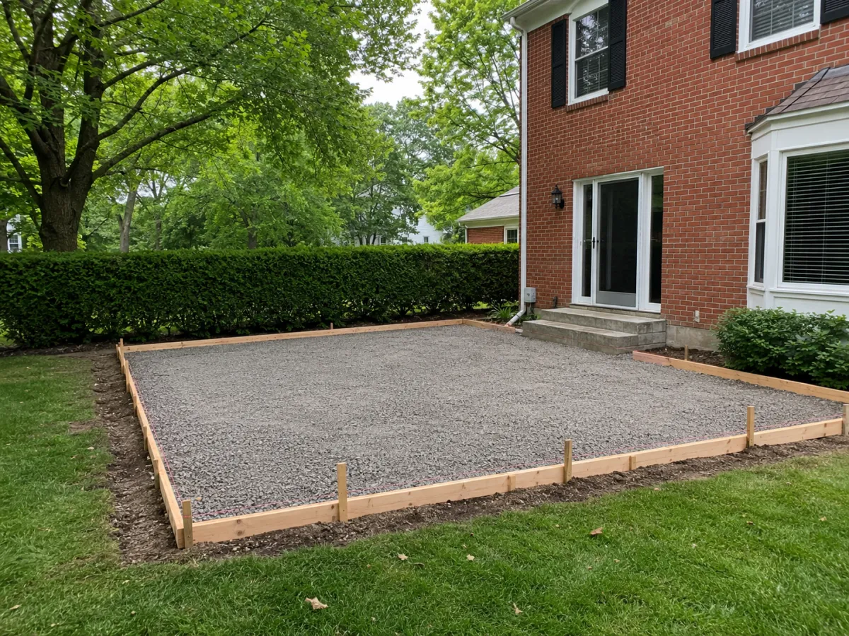 Patio site prep before stamped concrete pour in Racine, WI by GM Concrete