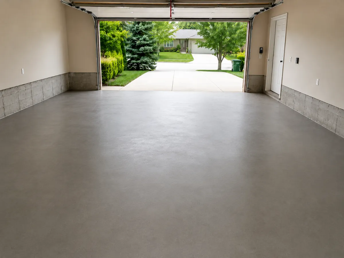 Finished smooth concrete garage slab in Racine, WI by GM Concrete
