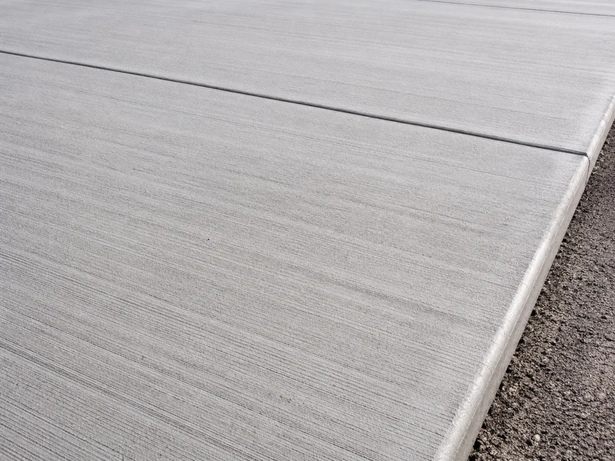 Close-up of a broom-finished concrete driveway edge by GM Concrete in Racine, WI