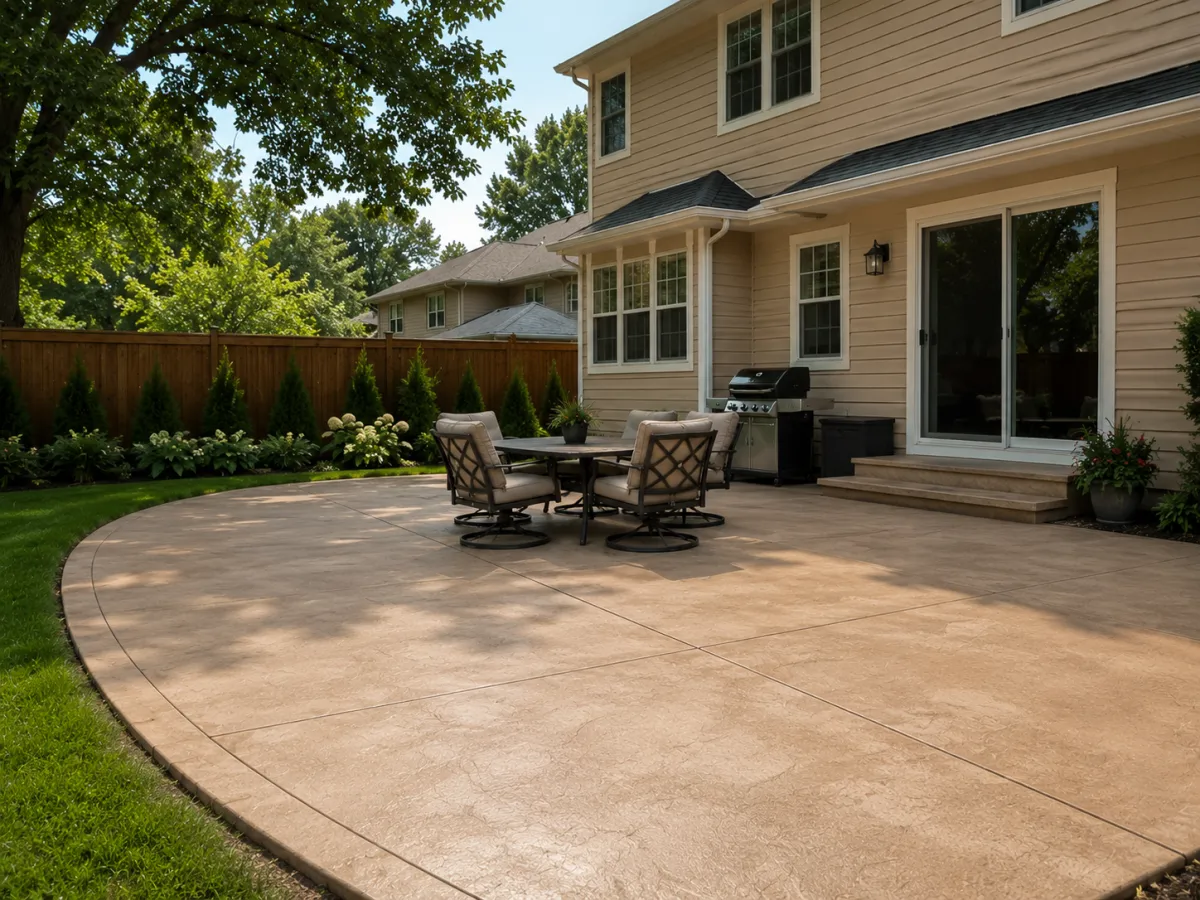 Colored concrete patio with tan finish in Racine, WI by GM Concrete