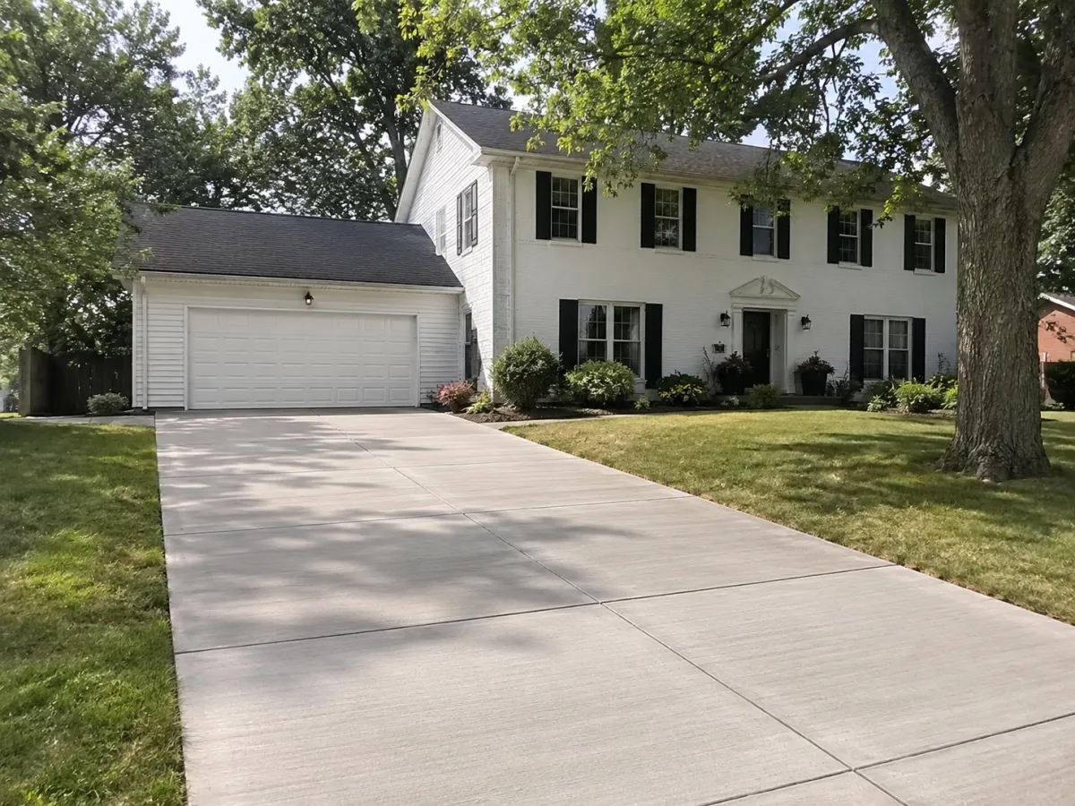 Freshly poured concrete driveway with broom finish at a Racine, Wisconsin home by GM Concrete
